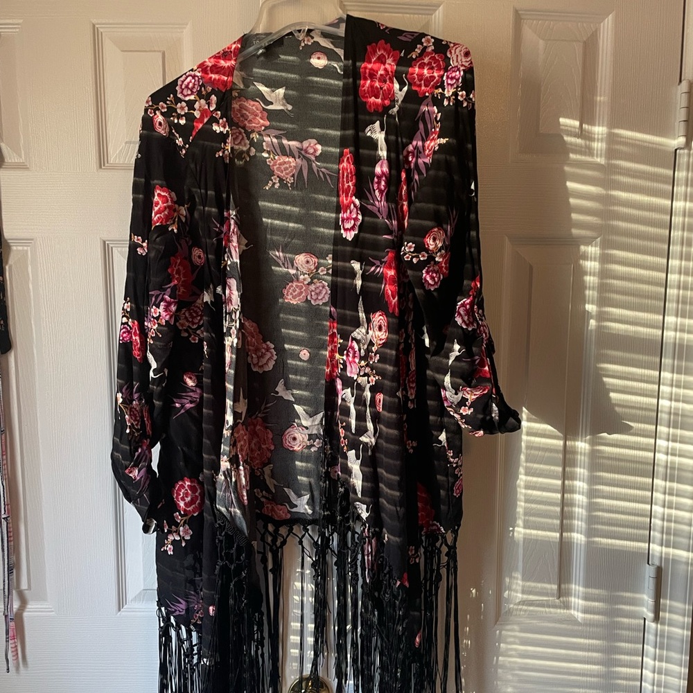 Torrid Black Floral Kimono Size 1